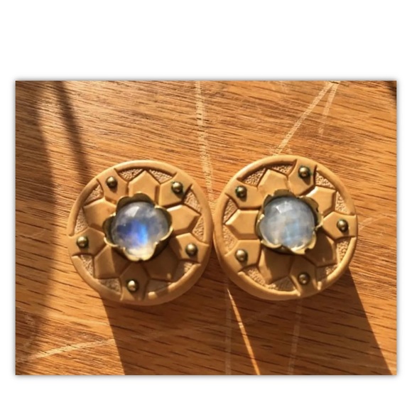 1” DF Wood BRASS and Moonstone inlay plugs RARE 25MM gauges HIGH FLASH OOAK - Picture 2 of 3